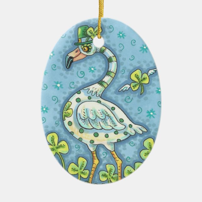 LUCKY IRISH POLKA DOT FLAMINGO ORNAMENT Dated 2019 (Front)