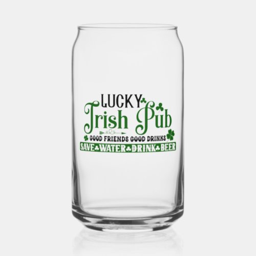 Lucky Irish pub clover St Patricks Day Can Glass