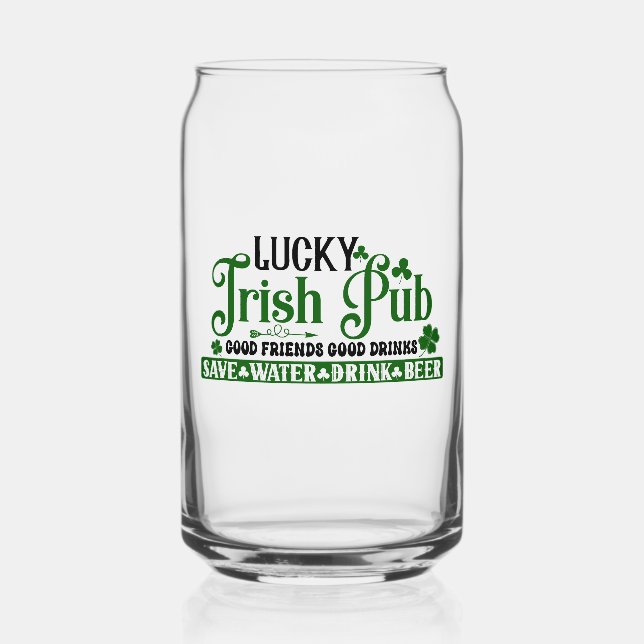 Lucky Irish pub clover St. Patricks Day Can Glass (Front)