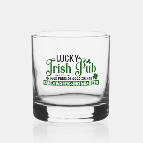 Lucky Irish pub clover St Patricks Day Whiskey Glass