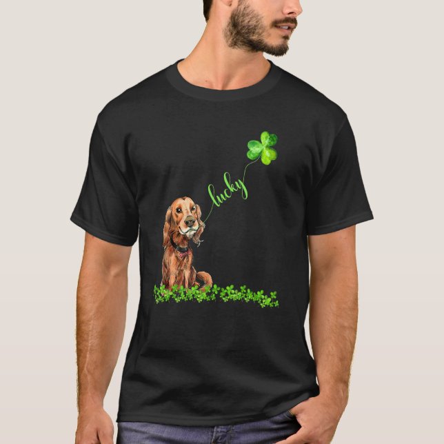 Lucky Irish Setter Dog Shamrock St Patrick's Day T-Shirt (Front)
