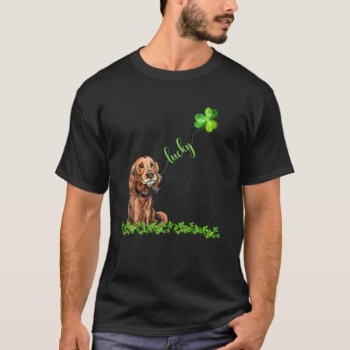 Lucky Irish Setter Dog Shamrock St Patricks Day T_Shirt