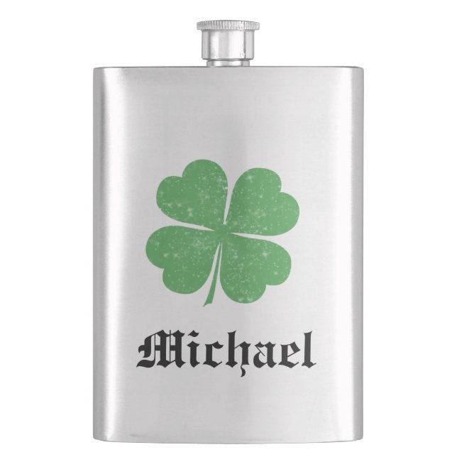 Lucky Irish shamrock /add name Flask (Front)