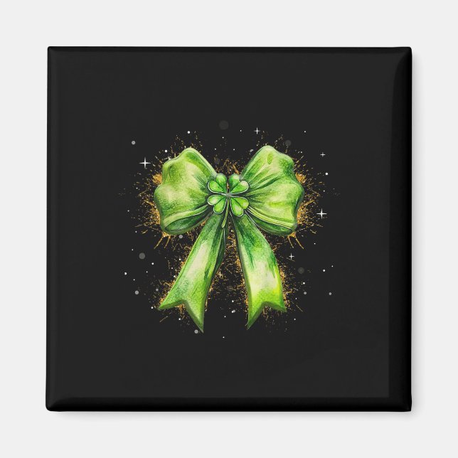 Lucky Irish Shamrock Coquette Bow St. Patrick’s Da Magnet (Front)