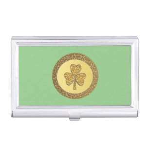 Lucky Irish Shamrock Gold Coin Business Card Case