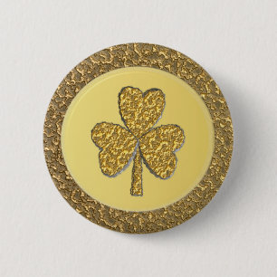 Lucky Irish Shamrock Gold Coin Button