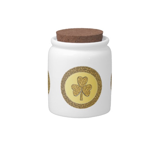 Lucky Irish Shamrock Gold Coin Candy Jar (Front)