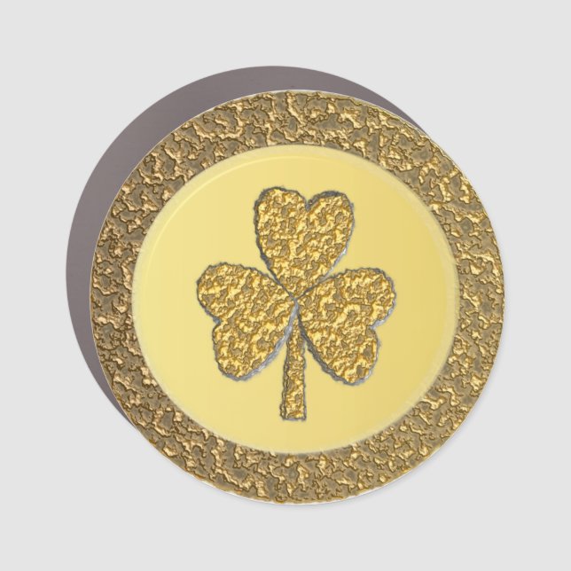 Lucky Irish Shamrock Gold Coin Car Magnet (Front)