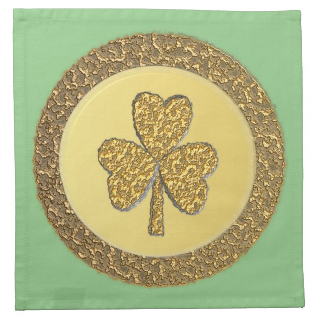 Lucky Irish Shamrock Gold Coin Cloth Napkin (Front)