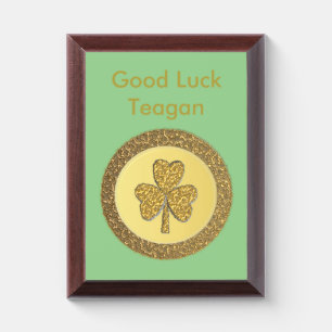 Lucky Irish Shamrock Gold Coin Custom Award Plaque