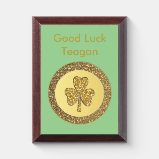 Lucky Irish Shamrock Gold Coin Custom Award Plaque (Vertical)