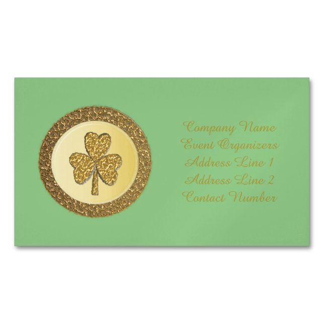 Lucky Irish Shamrock Gold Coin Custom Business Card Magnet (Front)