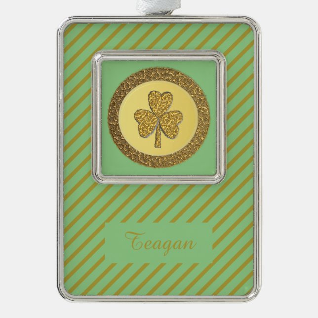 Lucky Irish Shamrock Gold Coin Custom Christmas Ornament (Front)