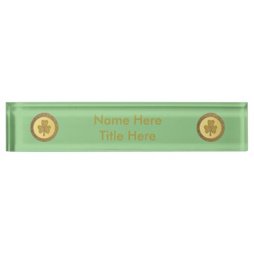 Lucky Irish Shamrock Gold Coin Custom Desk Name Plate