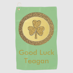 Lucky Irish Shamrock Gold Coin Custom Golf Towel
