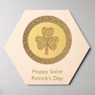 Lucky Irish Shamrock Gold Coin Custom Wood Photo Tile