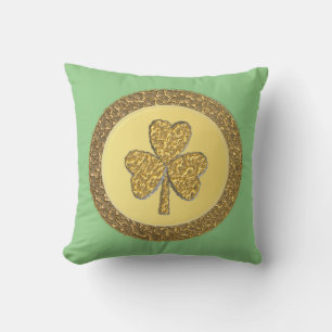 Lucky Irish Shamrock Gold Coin Double Sided Throw Pillow