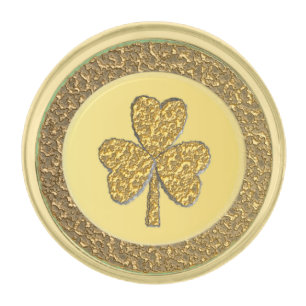 Lucky Irish Shamrock Gold Coin Finish Lapel Pin