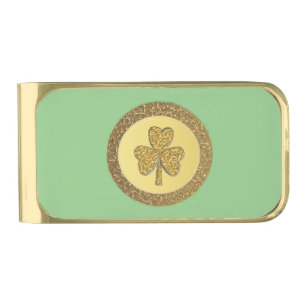 Lucky Irish Shamrock Gold Coin Finish Money Clip