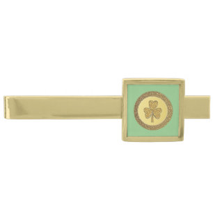 Lucky Irish Shamrock Gold Coin Finish Tie Bar
