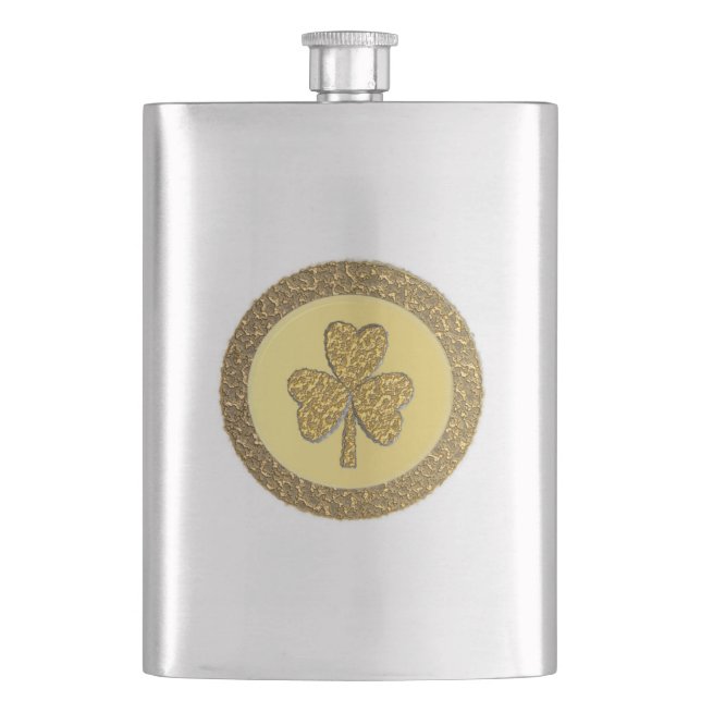Lucky Irish Shamrock Gold Coin Flask (Front)