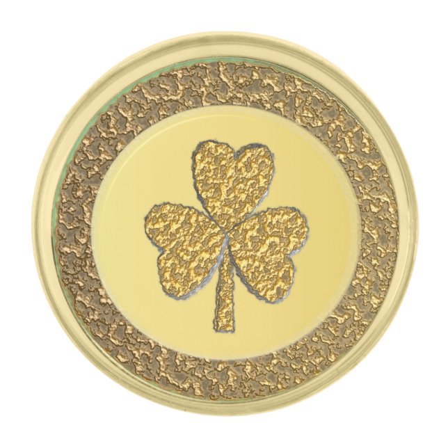 Lucky Irish Shamrock Gold Coin Gold Finish Lapel Pin (Front)