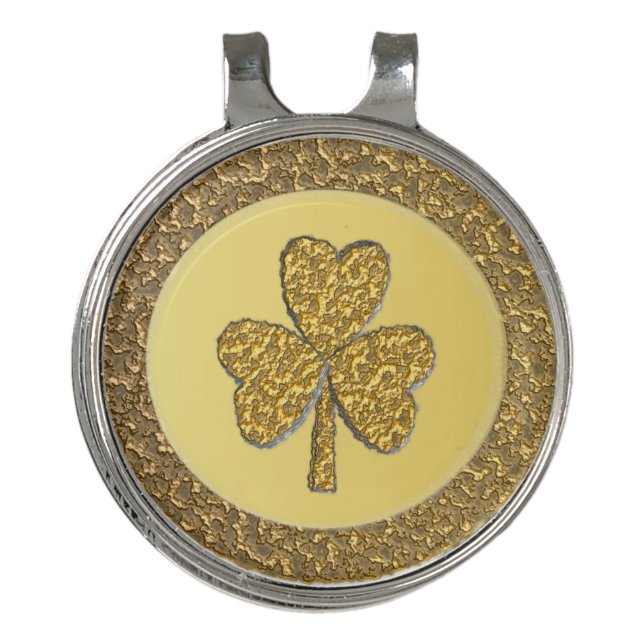 Lucky Irish Shamrock Gold Coin Golf Hat Clip (Front)