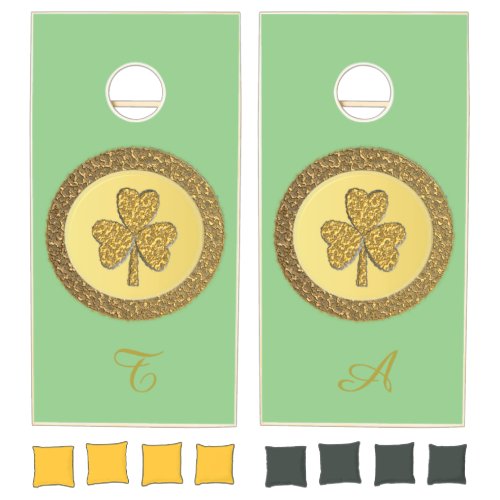 Lucky Irish Shamrock Gold Coin Monogram Custom Cornhole Set