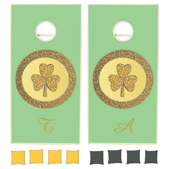 Lucky Irish Shamrock Gold Coin Monogram Custom Cornhole Set (Set)