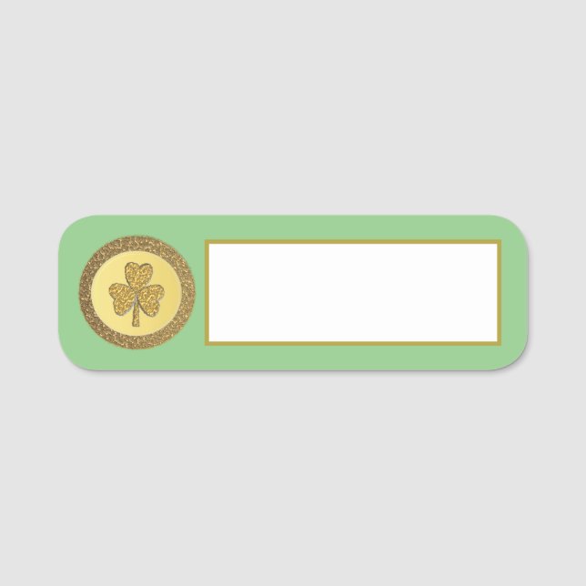 Lucky Irish Shamrock Gold Coin Name Tag (Front)