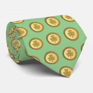 Lucky Irish Shamrock Gold Coin Neck Tie