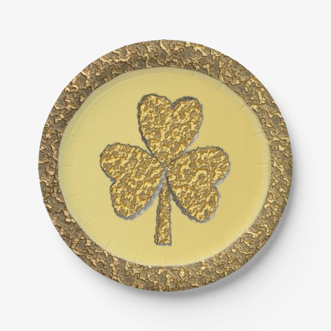 Lucky Irish Shamrock Gold Coin Paper Plates (Front)