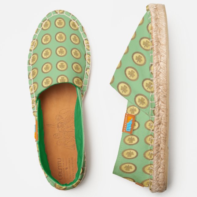 Lucky Irish Shamrock Gold Coin Patterned Espadrilles (Side)