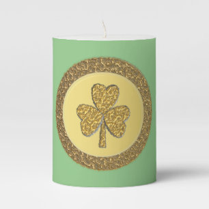Lucky Irish Shamrock Gold Coin Pillar Candle