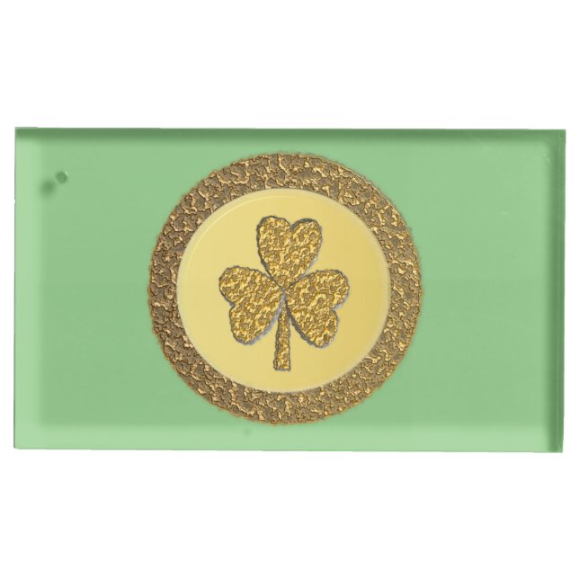 Lucky Irish Shamrock Gold Coin Place Card Holder (Front)