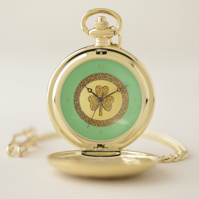 Lucky Irish Shamrock Gold Coin Pocket Watch (Inside)