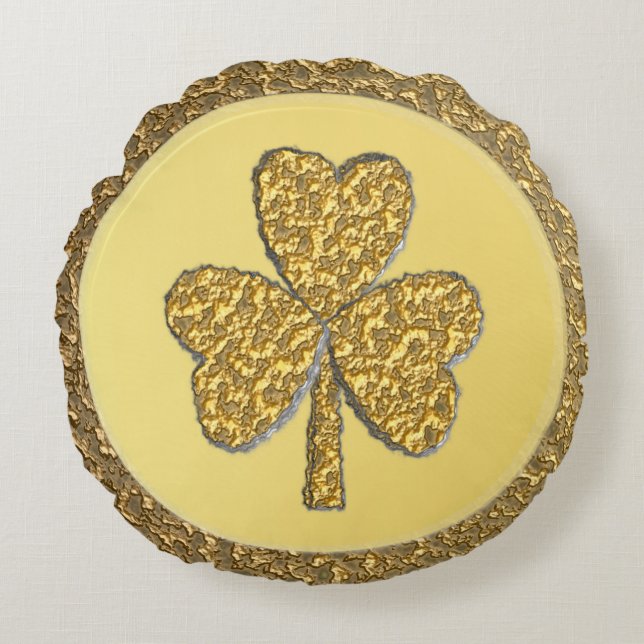 Lucky Irish Shamrock Gold Coin Round Pillow (Front)