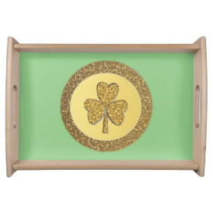 Lucky Irish Shamrock Gold Coin Serving Tray