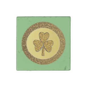 Lucky Irish Shamrock Gold Coin Stone Magnet