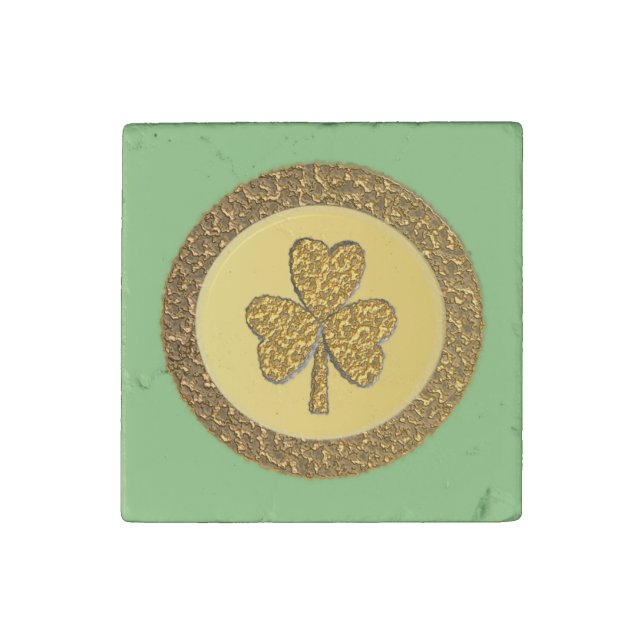 Lucky Irish Shamrock Gold Coin Stone Magnet (Front)