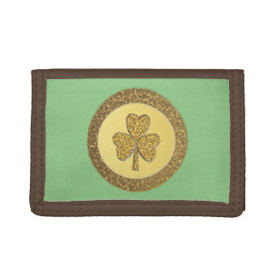 Lucky Irish Shamrock Gold Coin Tri-fold Wallet