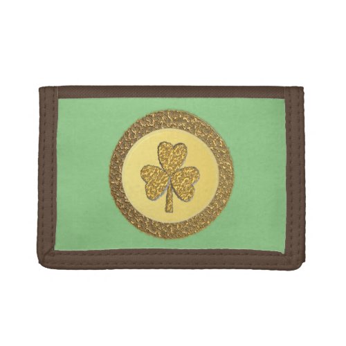 Lucky Irish Shamrock Gold Coin Trifold Wallet