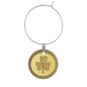 Lucky Irish Shamrock Gold Coin Wine Charm