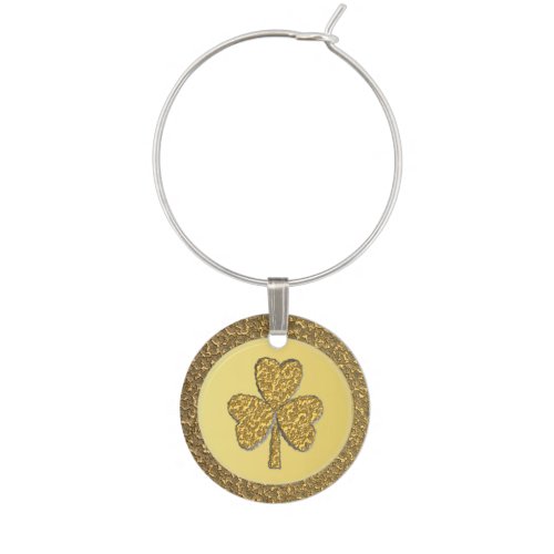 Lucky Irish Shamrock Gold Coin Wine Charm