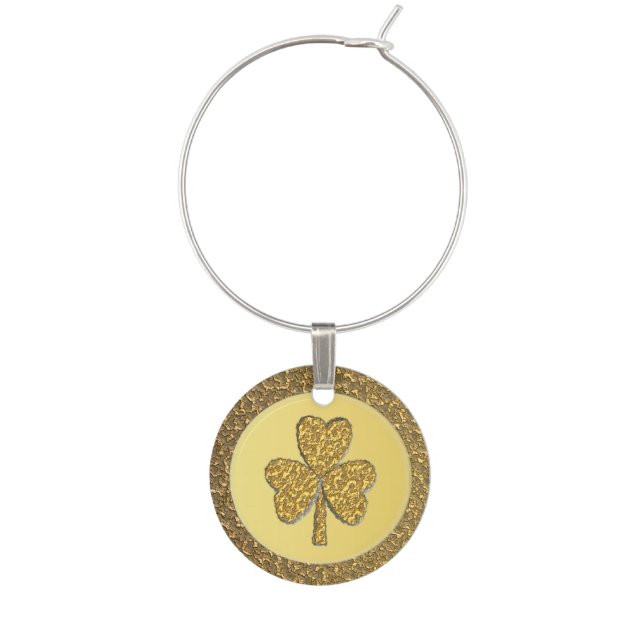 Lucky Irish Shamrock Gold Coin Wine Charm (Front)