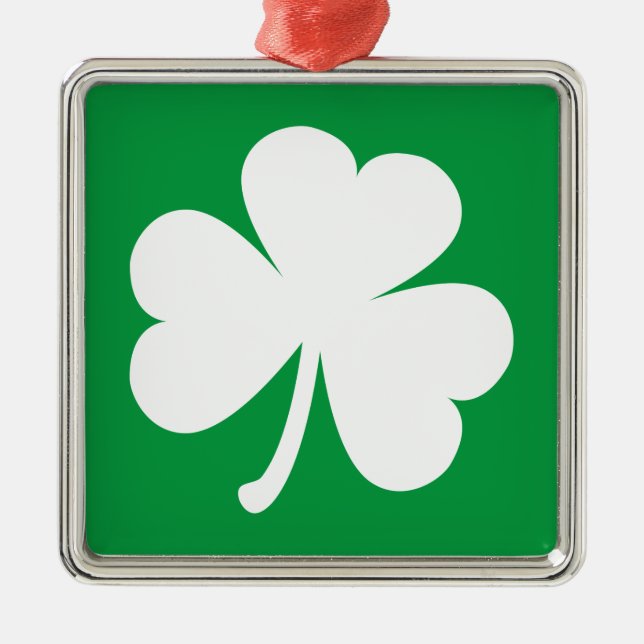 Lucky Irish Shamrock | Green & White Metal Ornament (Front)