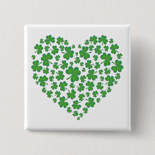Lucky Irish Shamrock Heart Pinback Button (Front)