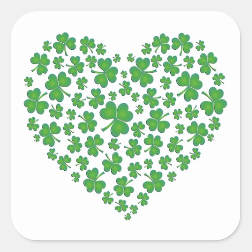Lucky Irish Shamrock Heart Square Sticker | Zazzle