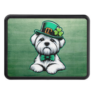 Lucky Irish Shamrock Maltese Dog St Patricks Day Hitch Cover