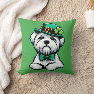 Lucky Irish Shamrock Maltese Dog St Patricks Day Throw Pillow